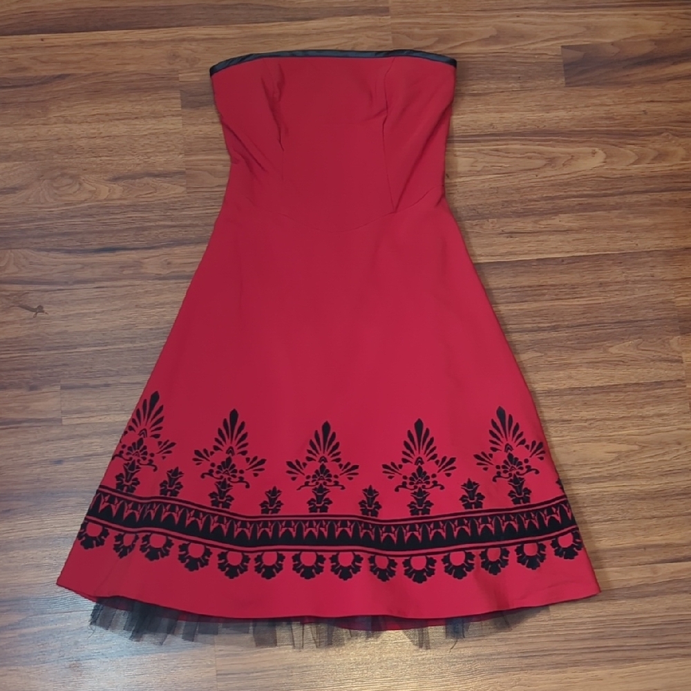 Speechless Strapless Fit & Flare Dress Size 3 NWT Red Velvet Trim Retro Holiday